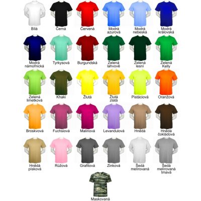 velký výběr barev triček